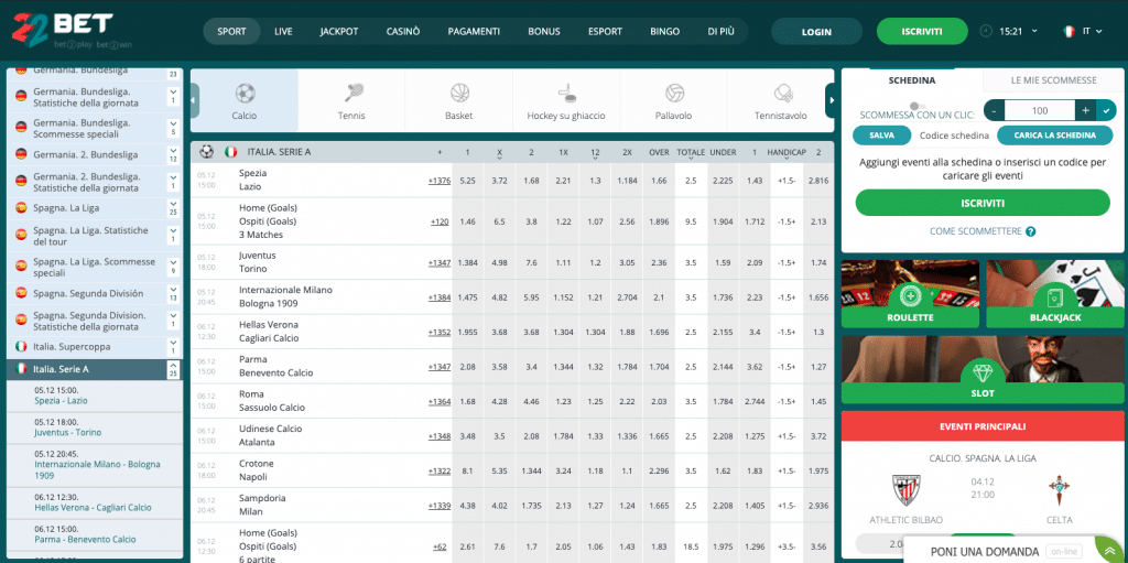 22bet scommesse